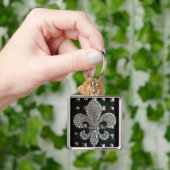 Porte-clés Caisse cloutée d'impression de fleur de lis (main)