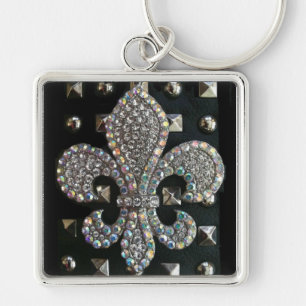 Porte-clés Caisse cloutée d'impression de fleur de lis