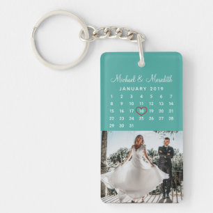 Porte-clés Calendrier d'anniversaire du Mariage photo bleu él
