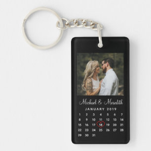 Porte-clés Calendrier d'anniversaire du Mariage photo noir mo