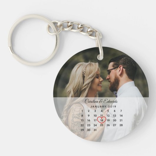 Porte-clés Calendrier d'anniversaire du Mariage photo simple  (Devant)