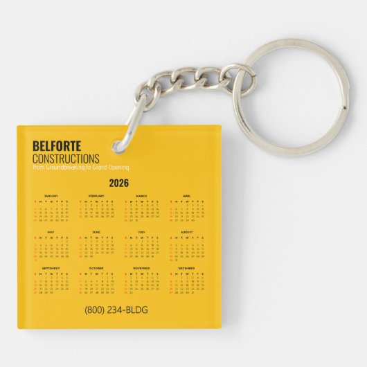 Porte-clés Calendrier de construction acrylique | Jaune et gr (Dos)