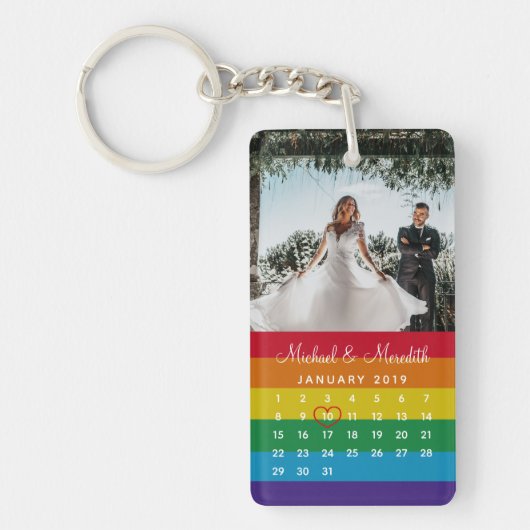 Porte-clés Calendrier de date du Mariage de photo Rainbow élé (Devant)