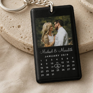 Porte-clés Calendrier Élégant de Mariage et d'Anniversaire de