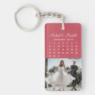 Porte-clés Calendrier Mariage photo rose élégant