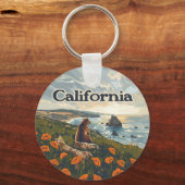 Porte-clés Californie Bear Poppies Fleurs Côte Retro (Verso)