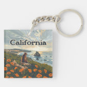 Porte-clés Californie Bear Poppies Fleurs Côte Retro (Dos)