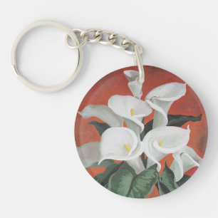Porte-clés Calla Lilies Sur Un Arrière - plan Rouge