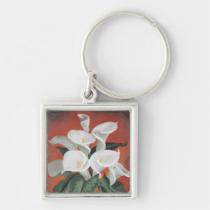 Porte-clés Calla Lilies Sur Un Arrière - plan Rouge