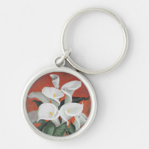 Porte-clés Calla Lilies Sur Un Arrière - plan Rouge