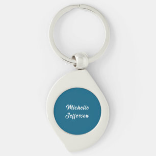 Porte-clés Calligraphie Bleue & Blanc Élégant Chic Moderne