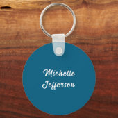 Porte-clés Calligraphie Bleue & Blanc Élégant Chic Moderne (Recto)