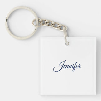 Porte-clés Calligraphie Élégant Bleu Blanc Simple Nom