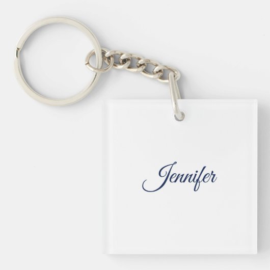 Porte-clés Calligraphie Élégant Bleu Blanc Simple Nom (Devant)