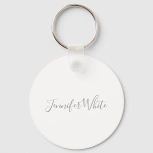 Porte-clés Calligraphie Élégant Gris rétro Gris Blanc Nom
