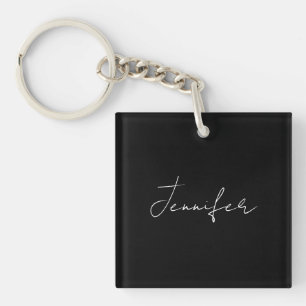 Porte-clés Calligraphie Elégant Noir Blanc Plaine Nom simple