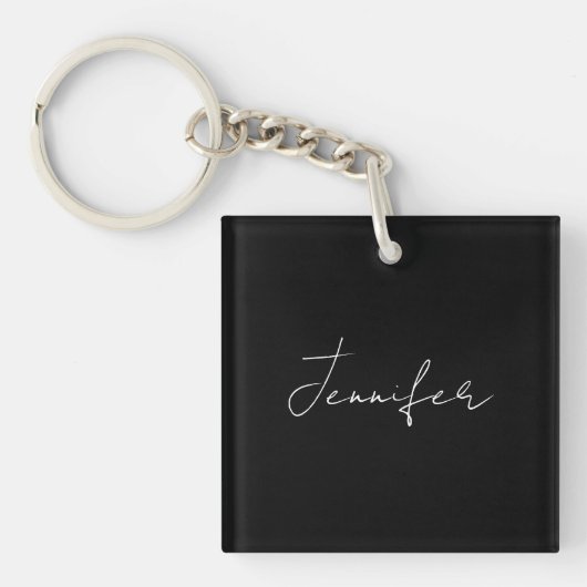 Porte-clés Calligraphie Elégant Noir Blanc Plaine Nom simple (Devant)