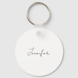 Porte-clés Calligraphie Elégant Noir Blanc Plaine Nom simple