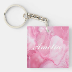 Porte-clés Calligraphie élégante personnalisée en marbre rose