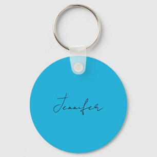 Porte-clés Calligraphie Élégante Plaque Simple Nom Bleu