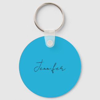 Porte-clés Calligraphie Élégante Plaque Simple Nom Bleu