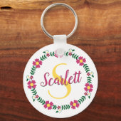 Porte-clés Calligraphie florale écriture cursive nom monogram (Verso)