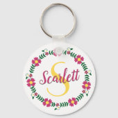Porte-clés Calligraphie florale écriture cursive nom monogram (Verso)