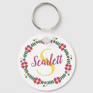 Porte-clés Calligraphie florale Nom du script cursif Monogram