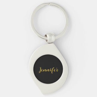 Porte-clés Calligraphie minimaliste moderne Nom Black Gold