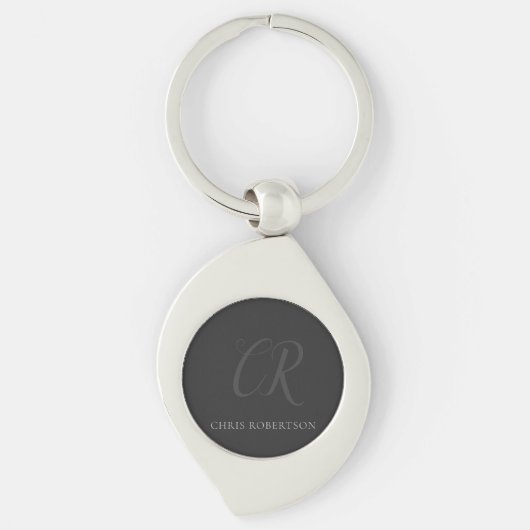 Porte-clés Calligraphie Monogramme Nom Black Grey Cadeau pers (Devant)