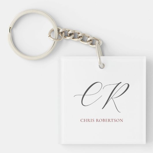 Porte-clés Calligraphie Monogramme Nom Black White Cadeau per (Devant)