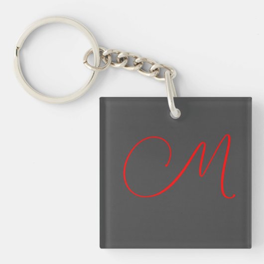 Porte-clés Calligraphie rouge gris unique nom monogramme init (Devant)