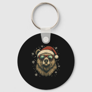 Porte-clés Calotte de Père Noël d'ours grizzly drôle mignon a