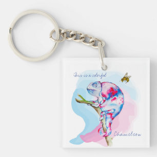 Porte-clés Caméléon d'aquarelle et abeille colorés.