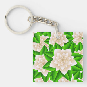 Porte-clés Camélias blancs et feuilles vertes