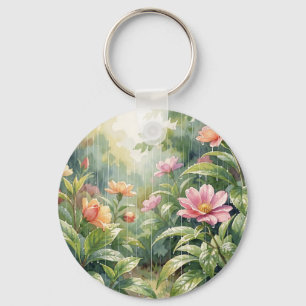 Porte-clés Camélias de jardin pluvieux aquarelle