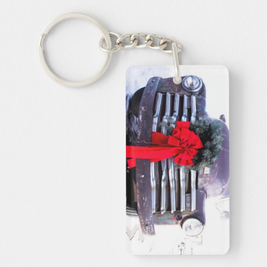 Porte-clés Camion antique avec couronne de Noël festive (Devant)