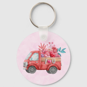 Porte-clés Camion d'amour mignon avec Coeur Cargo Aquarelle