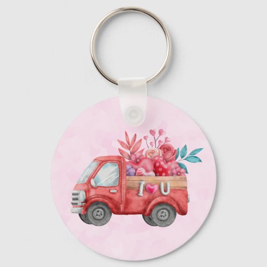 Porte-clés Camion d'amour mignon avec Coeur Cargo Aquarelle (Recto)