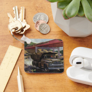 Porte-clés Camion de vidange vintage d'entreprise sur un chan