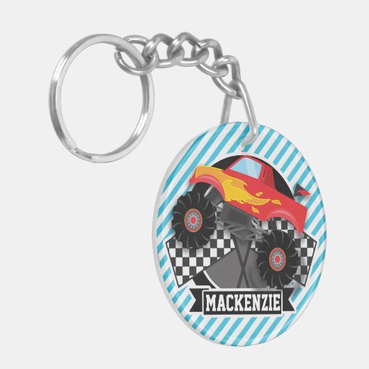 Porte-clés Camion Monster Rouge ; Drapeau À damiers ; Bleu (Devant gauche)