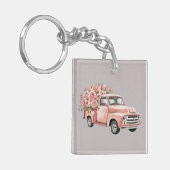 Porte-clés Camion rose avec des roses (Devant gauche)