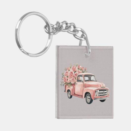 Porte-clés Camion rose avec Roses (Devant gauche)