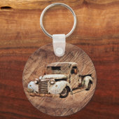 Porte-clés Camion vintage Bois rustique (Recto)