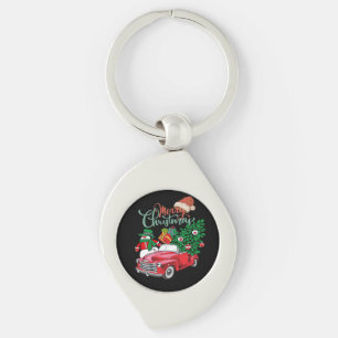 Porte-clés Camionnette Rouge Ramassage Sapin de Noël Joyeux N