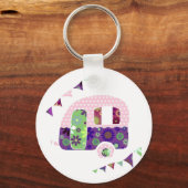 Porte-clés Camionnette shabby chic, caravane avec fanions (Recto)