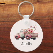 Porte-clés Camionnette vintage rose de fermier (Recto)