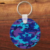 Porte-clés Camouflage bleu foncé & violet Motif Ajouter Nom (Verso)