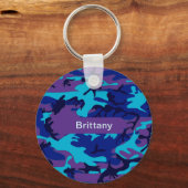 Porte-clés Camouflage bleu foncé & violet Motif Ajouter Nom (Recto)