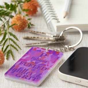 Porte-clés Camouflage Pailleté Violet Rose Chaud Nom